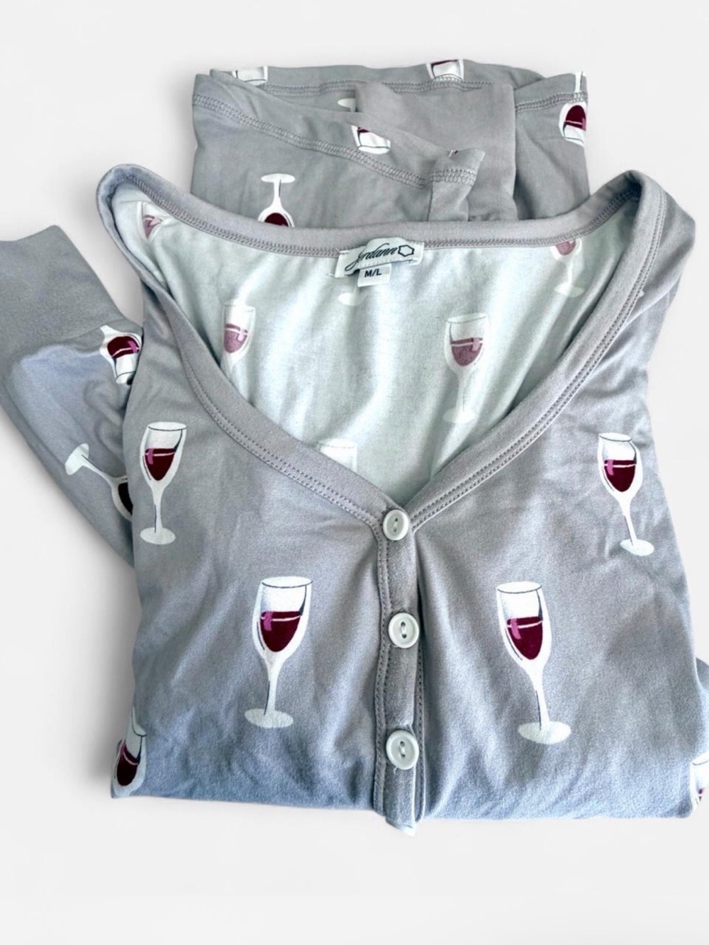 Jordann Jammies Women's Pajama Top M L Gray Red Wine Soft Pj Print Sleepwear